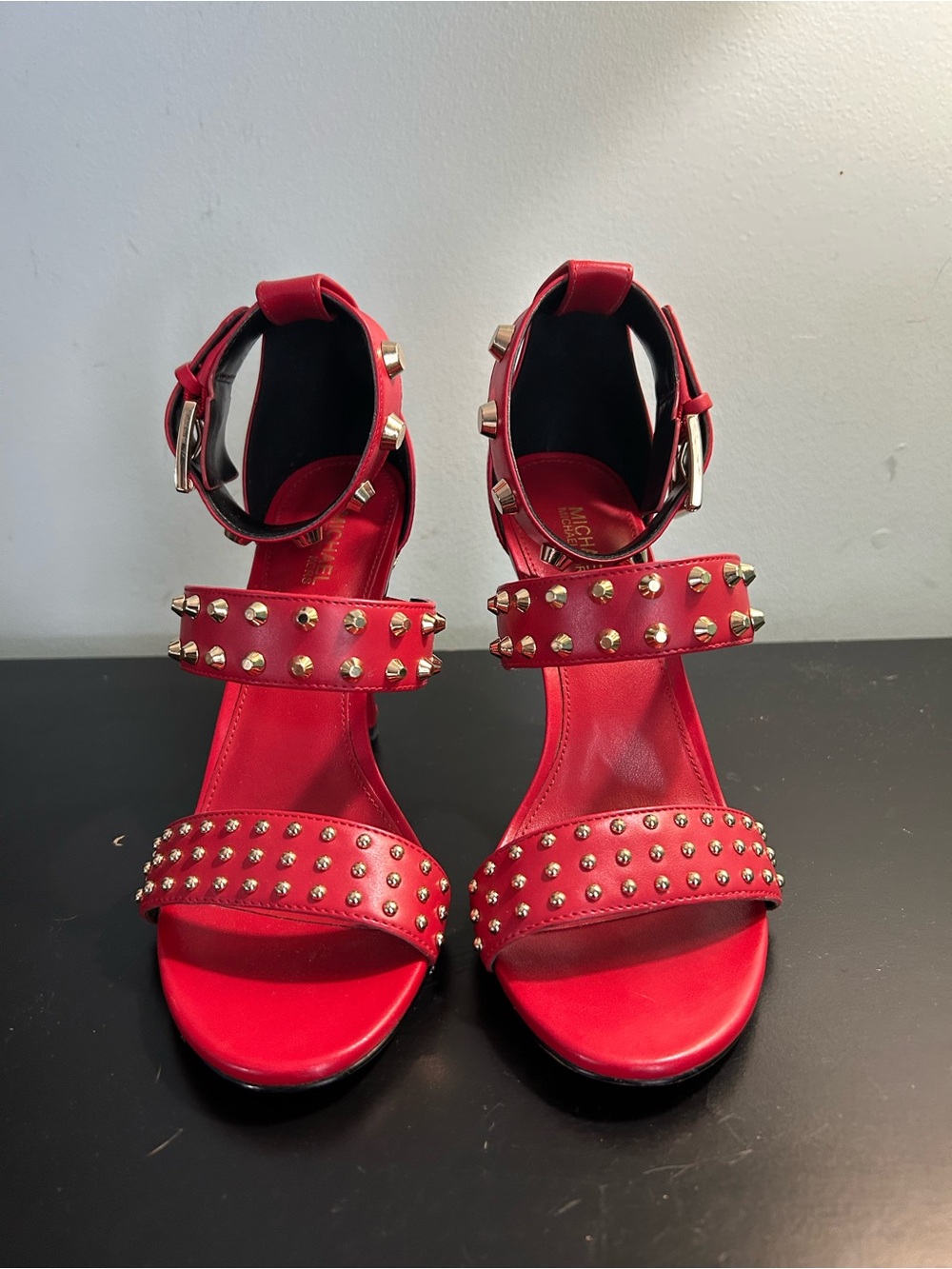 Michael Kors Red Studded Ankle-Strap Heels
